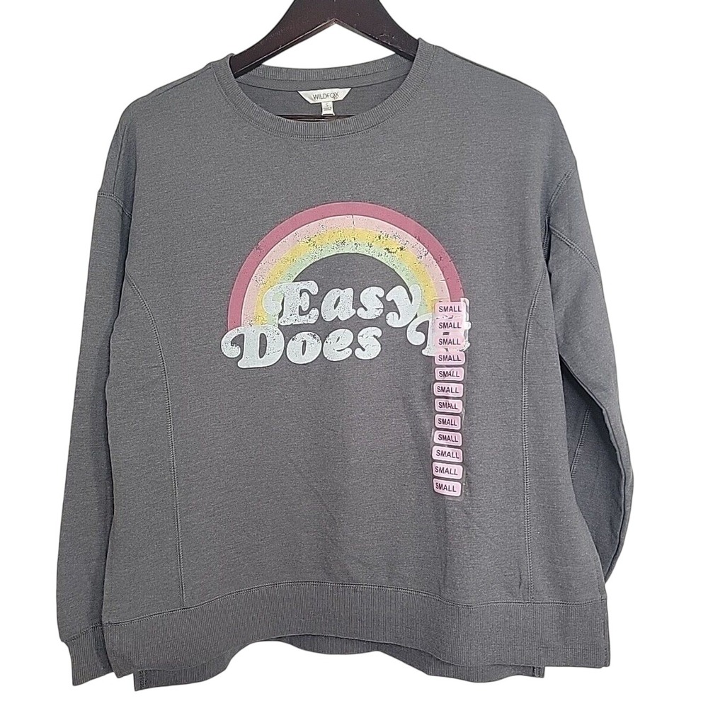 Wild Fox Graphic Sweater Women Size S Gray Long Sleeve Pullover Casual NWT